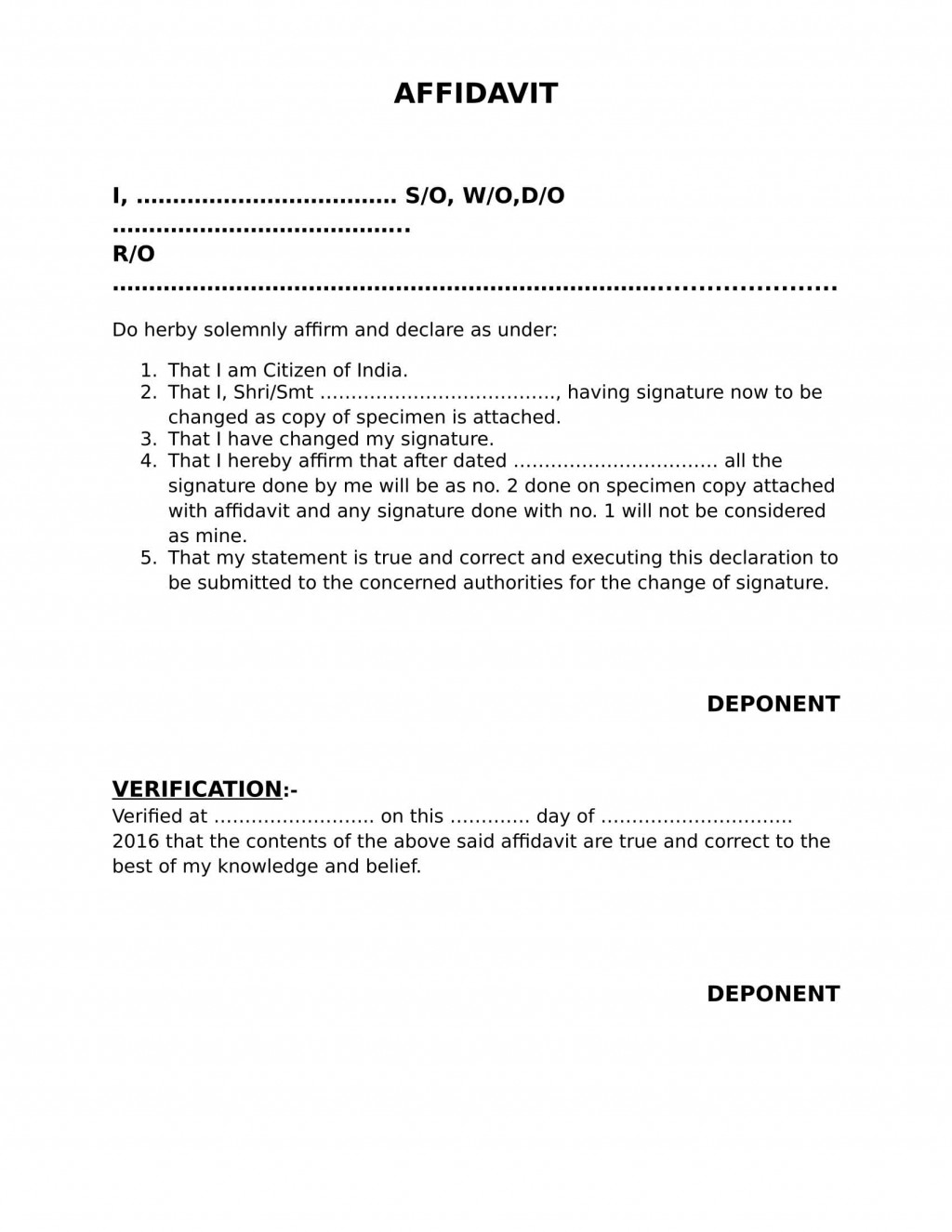 Change Of Signature Affidavit Online In India EDrafter in