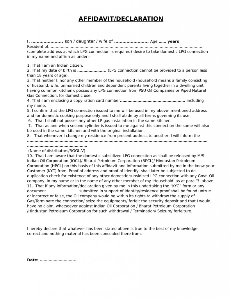 New Gas Connection Affidavit online eDrafter.in