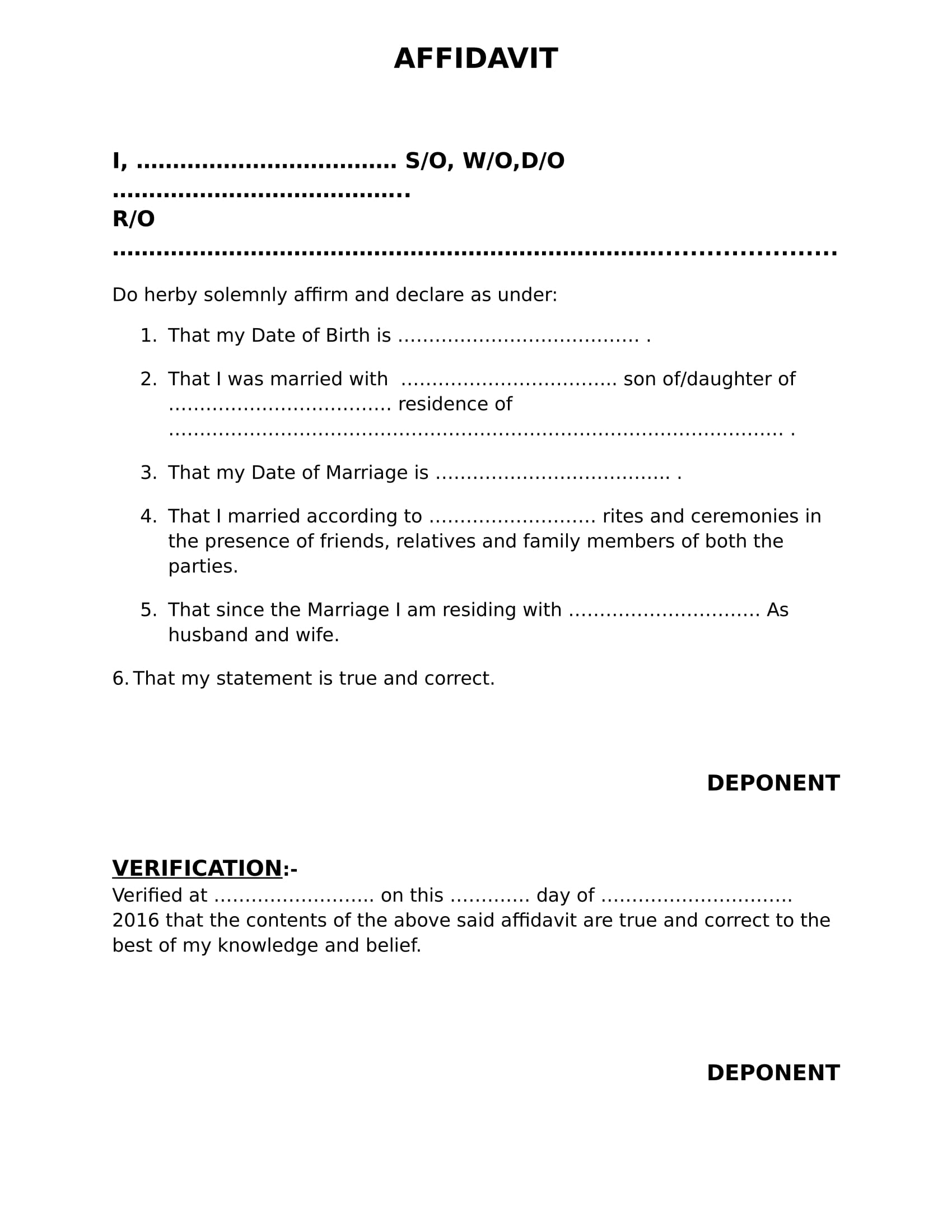 Marriage Affidavit Online For Lady Applicant EDrafter in