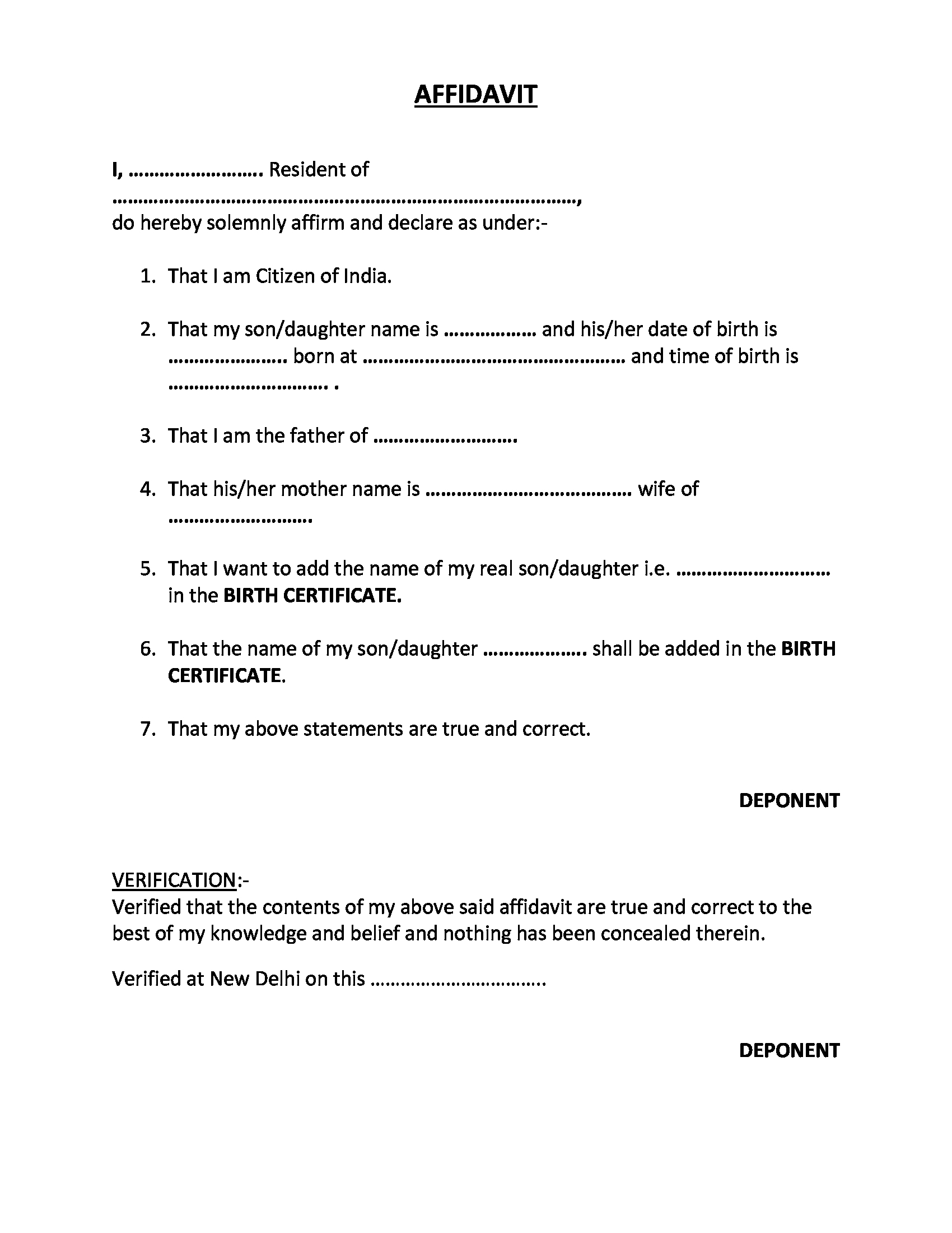 Affidavit For Adding Name In Birth Certificate Get Online EDrafter in