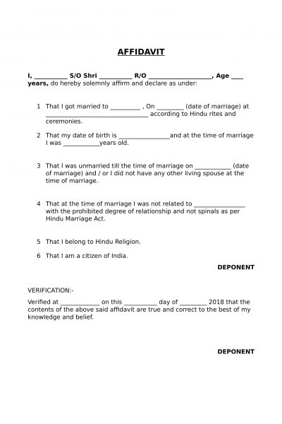 Affidavit for Marriage Registration