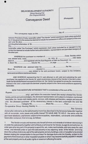 Sample of Conveyance Deed (DDA)