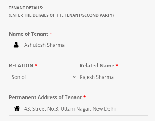 Tenant Details Section of Rent Agreement Form