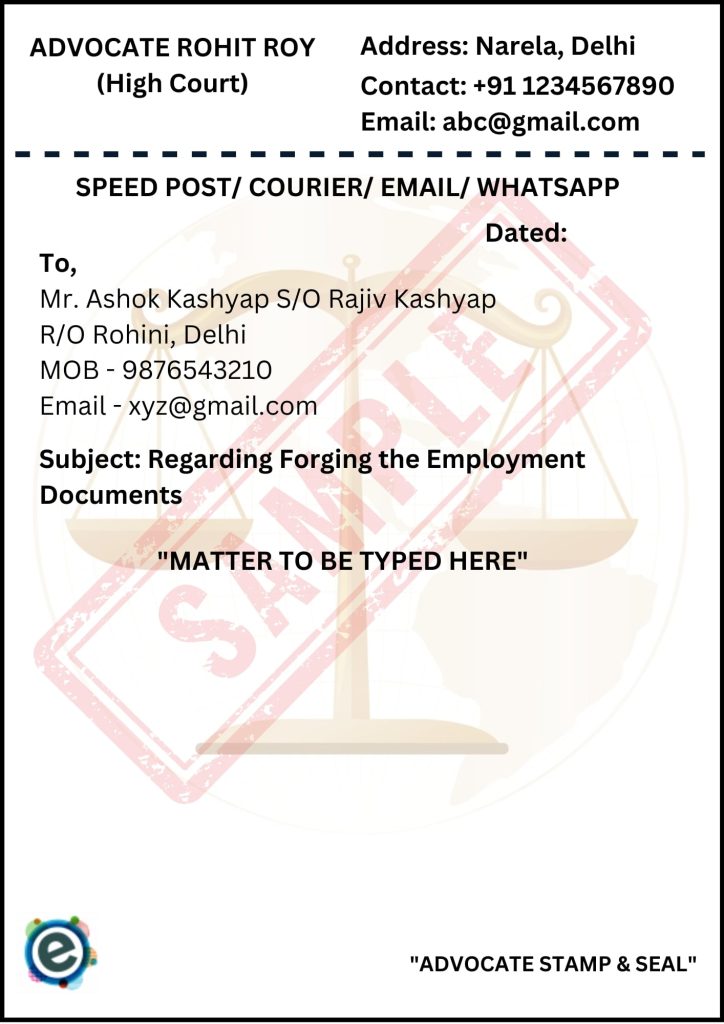 Sample of Legal Notice in India by Advocate