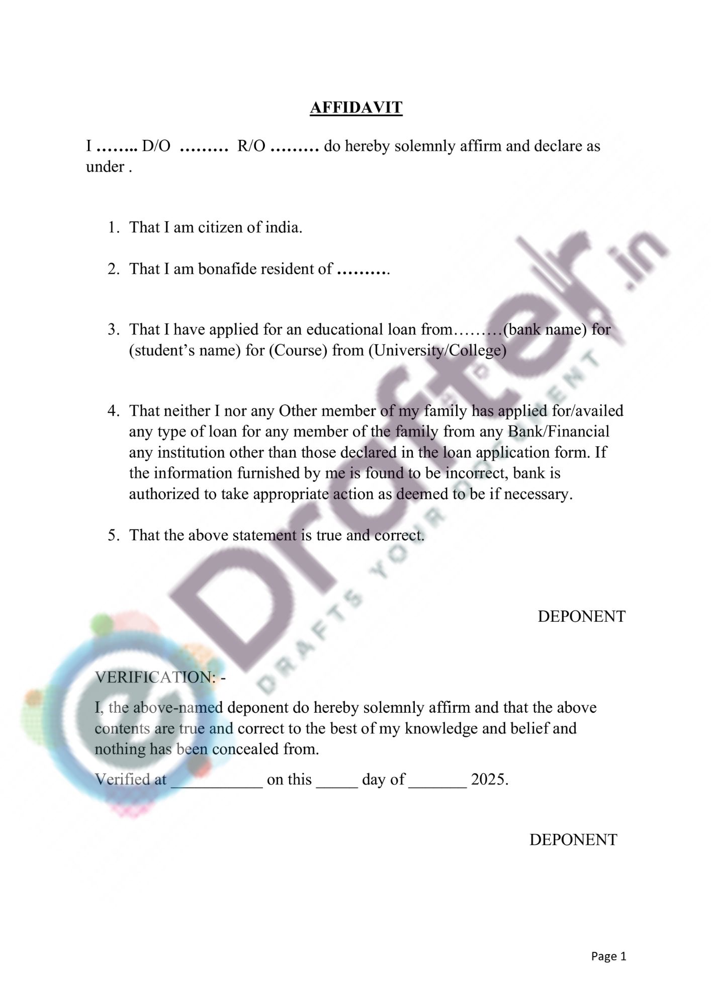Education Loan Affidavit Education Loan Affidavit