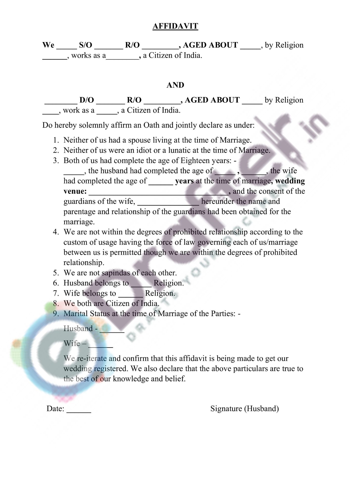 Joint Affidavit for Marriage Registration Joint Affidavit for Marriage Registration