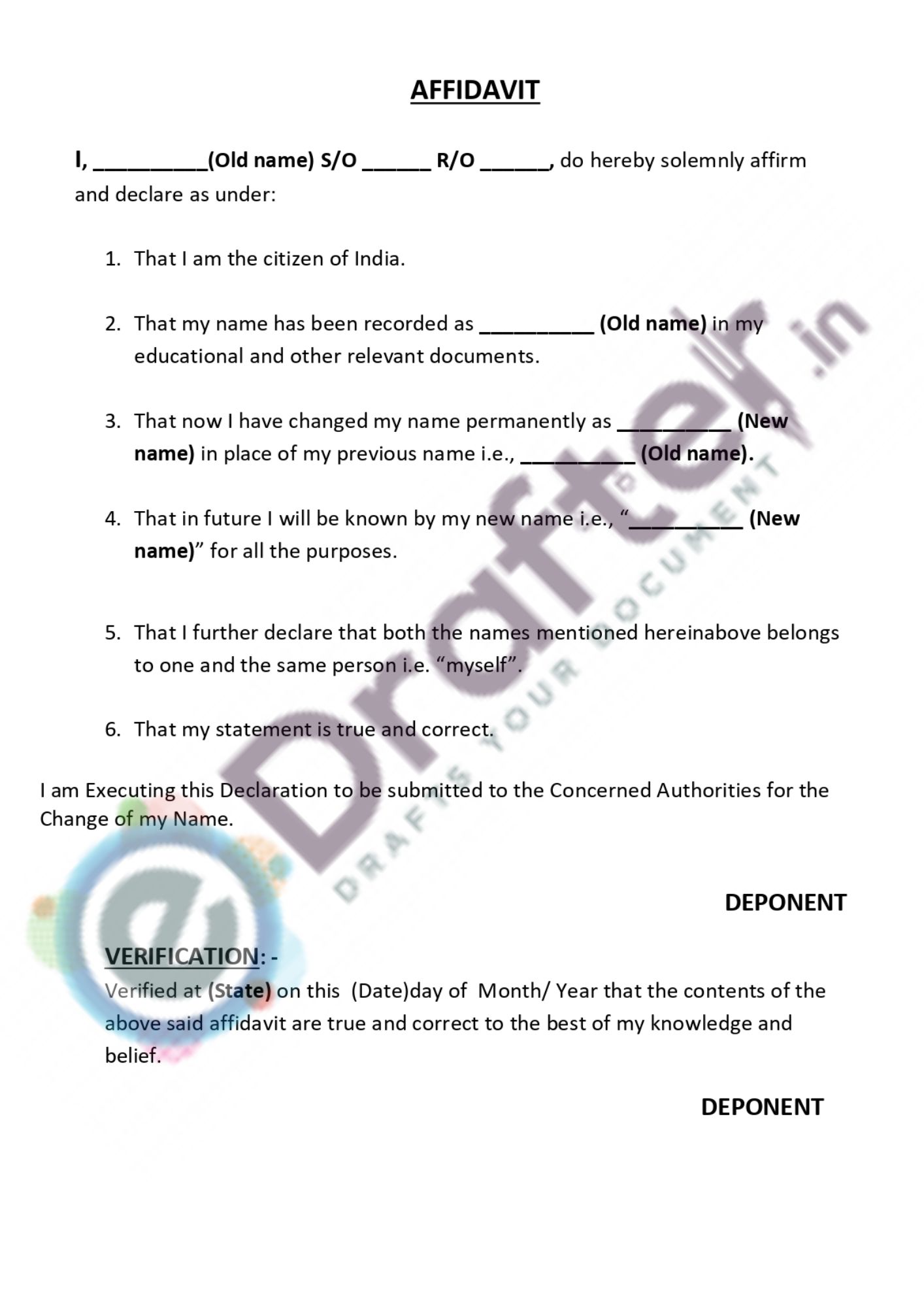 Name Change Affidavit