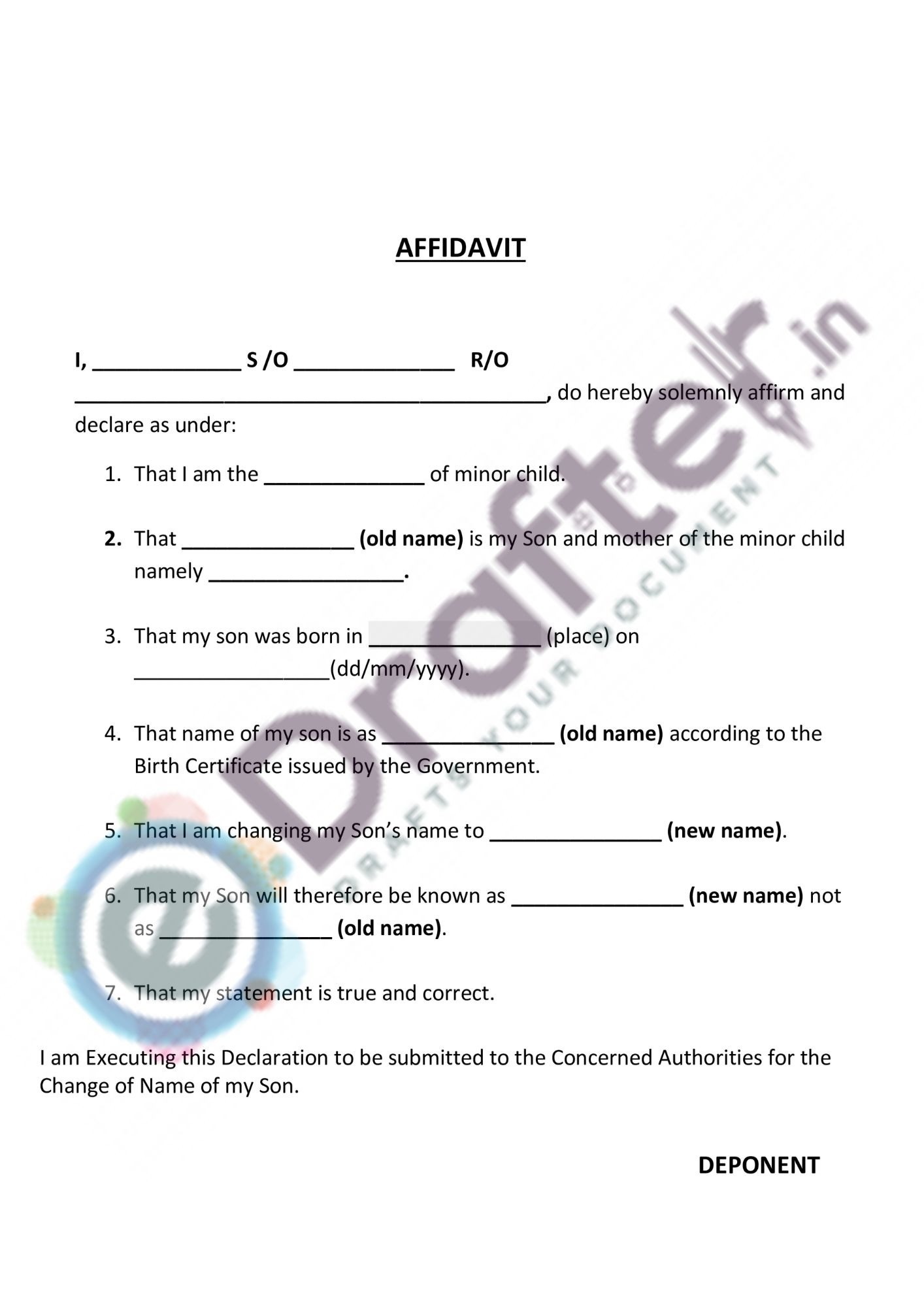 Name Change Minor Affidavit