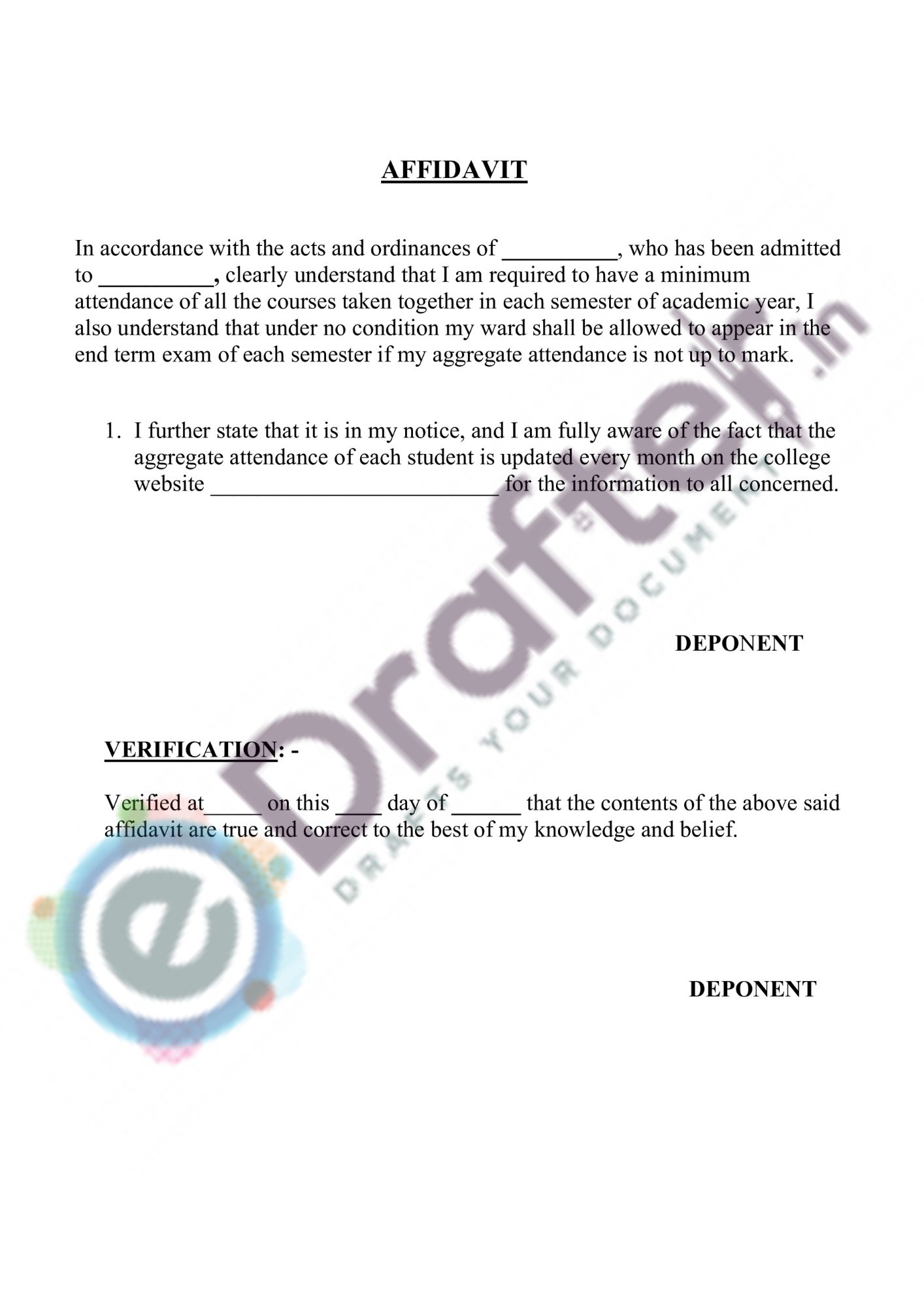 Short attendance Affidavit Short attendance Affidavit