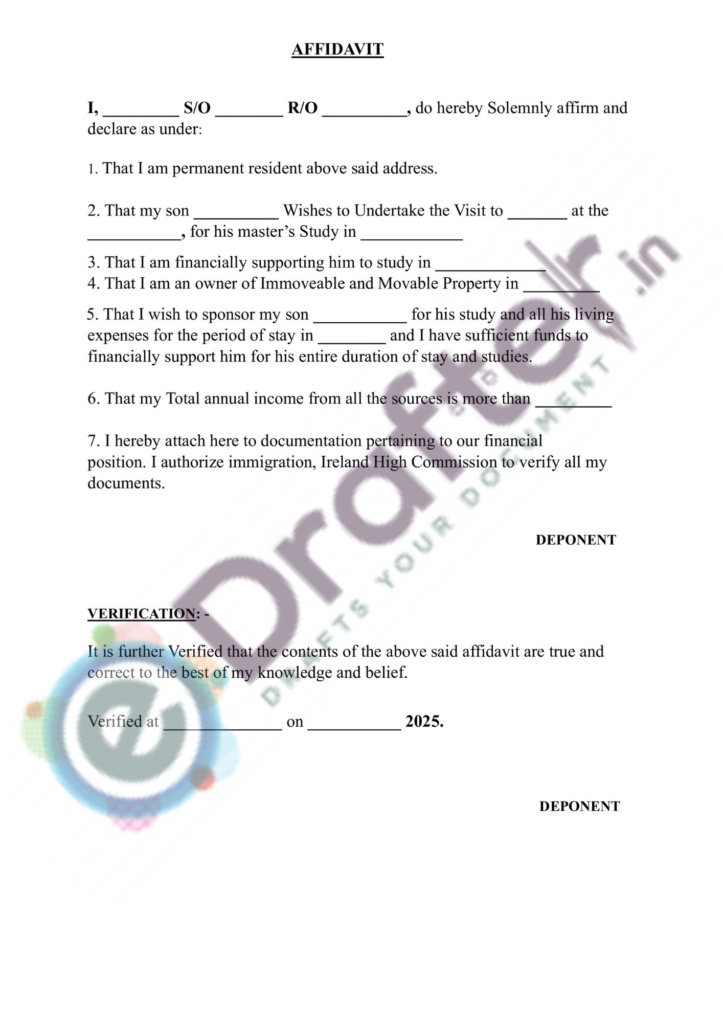 Student Visa Affidavit Student Visa Affidavit