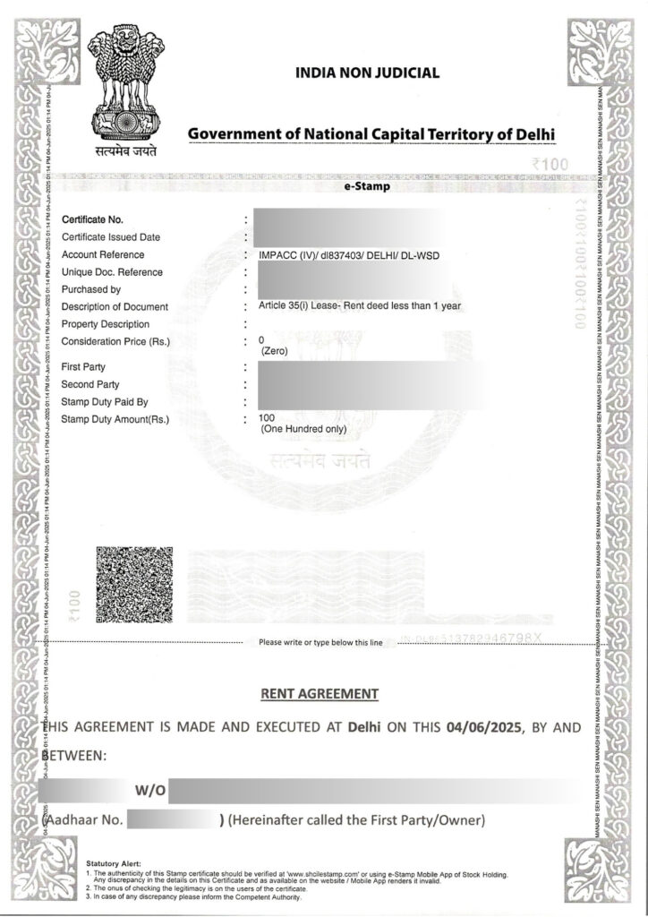 Rent Agreement Format Page 1