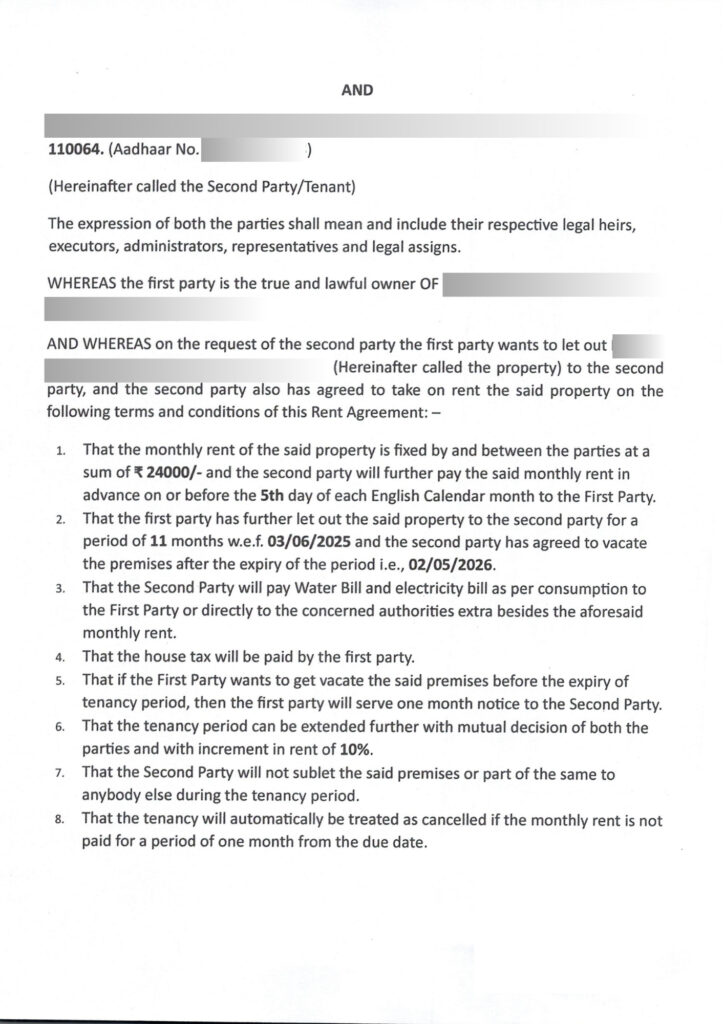Rent Agreement Format Page 2