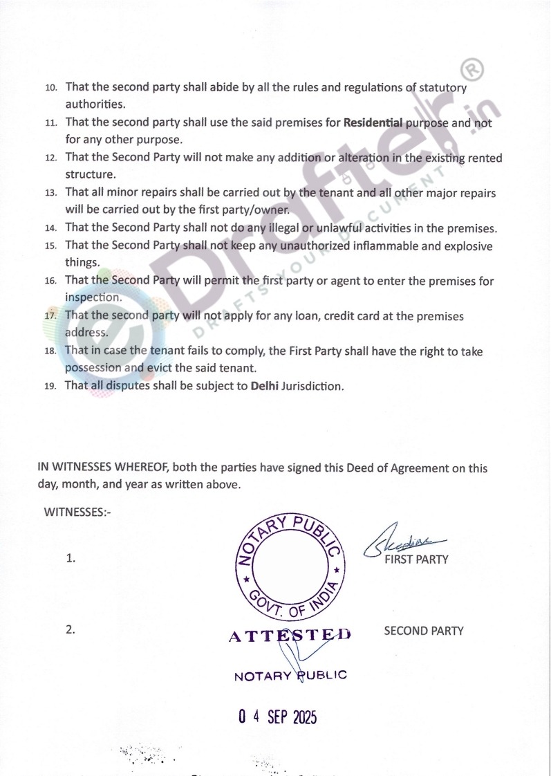 Delhi Rent Agreement Sample - Page 3