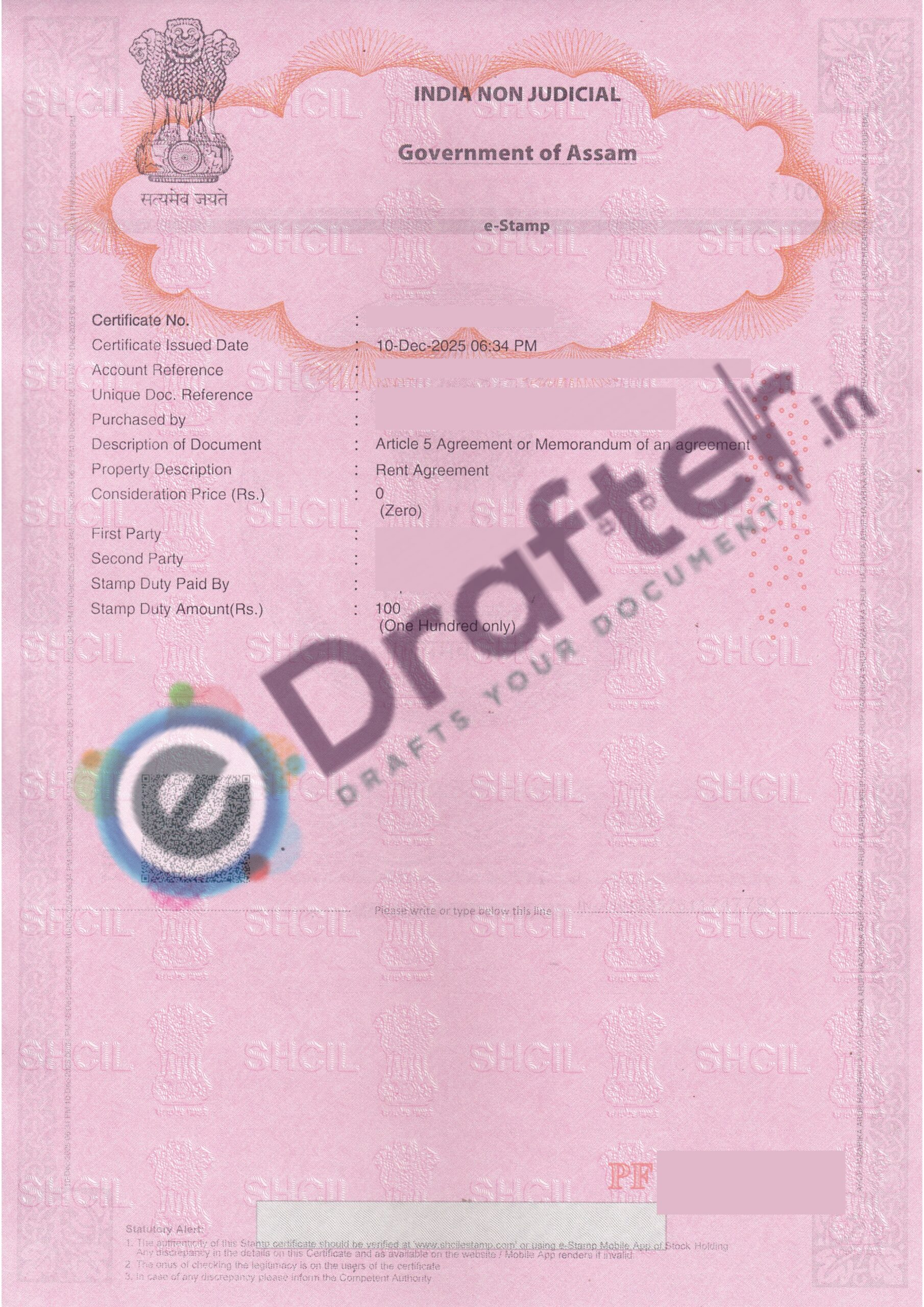 Assam Pradesh Rent Agreement Sample - Page No. 1