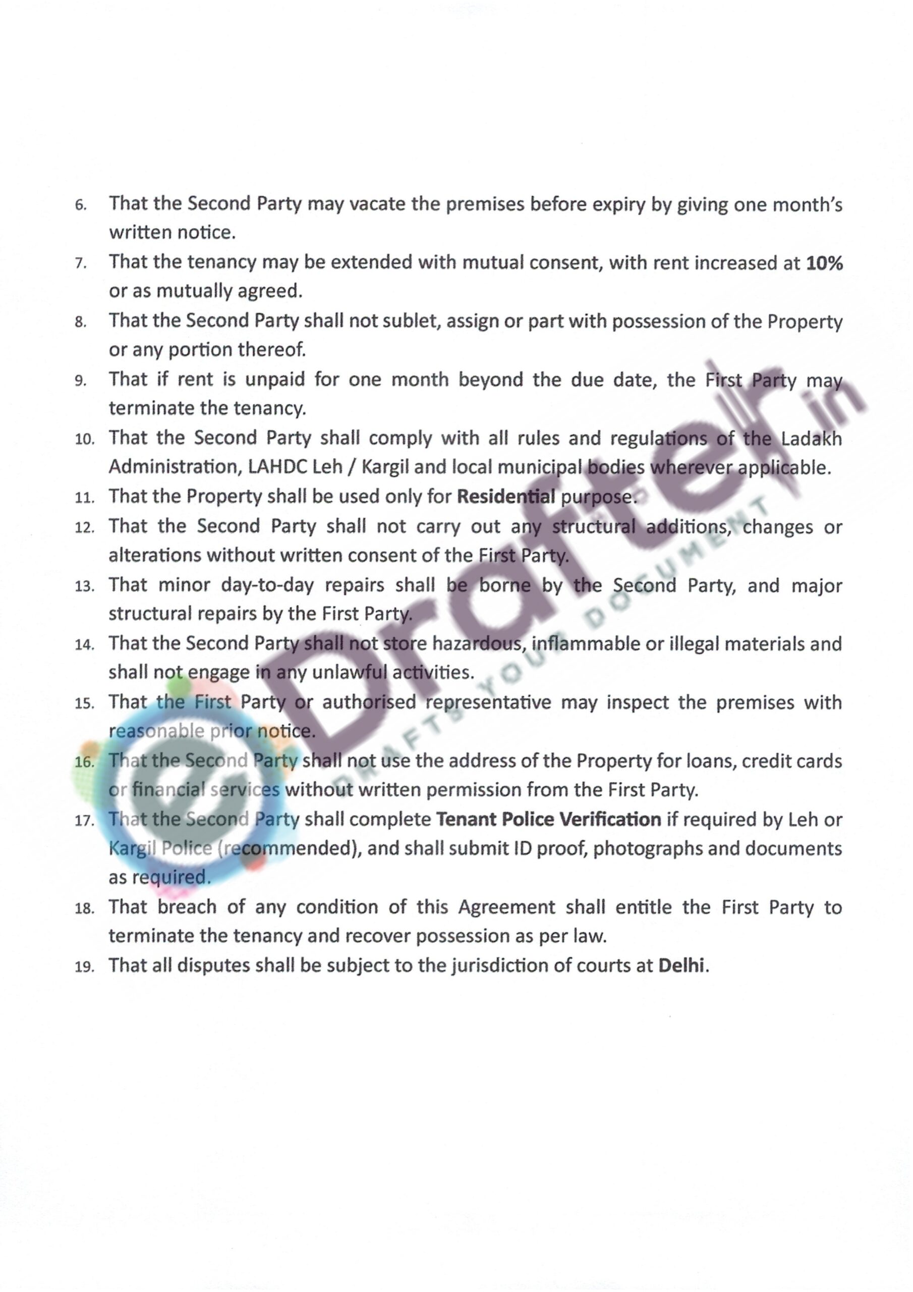Delhi Rent Agreement Sample - Page No. 3