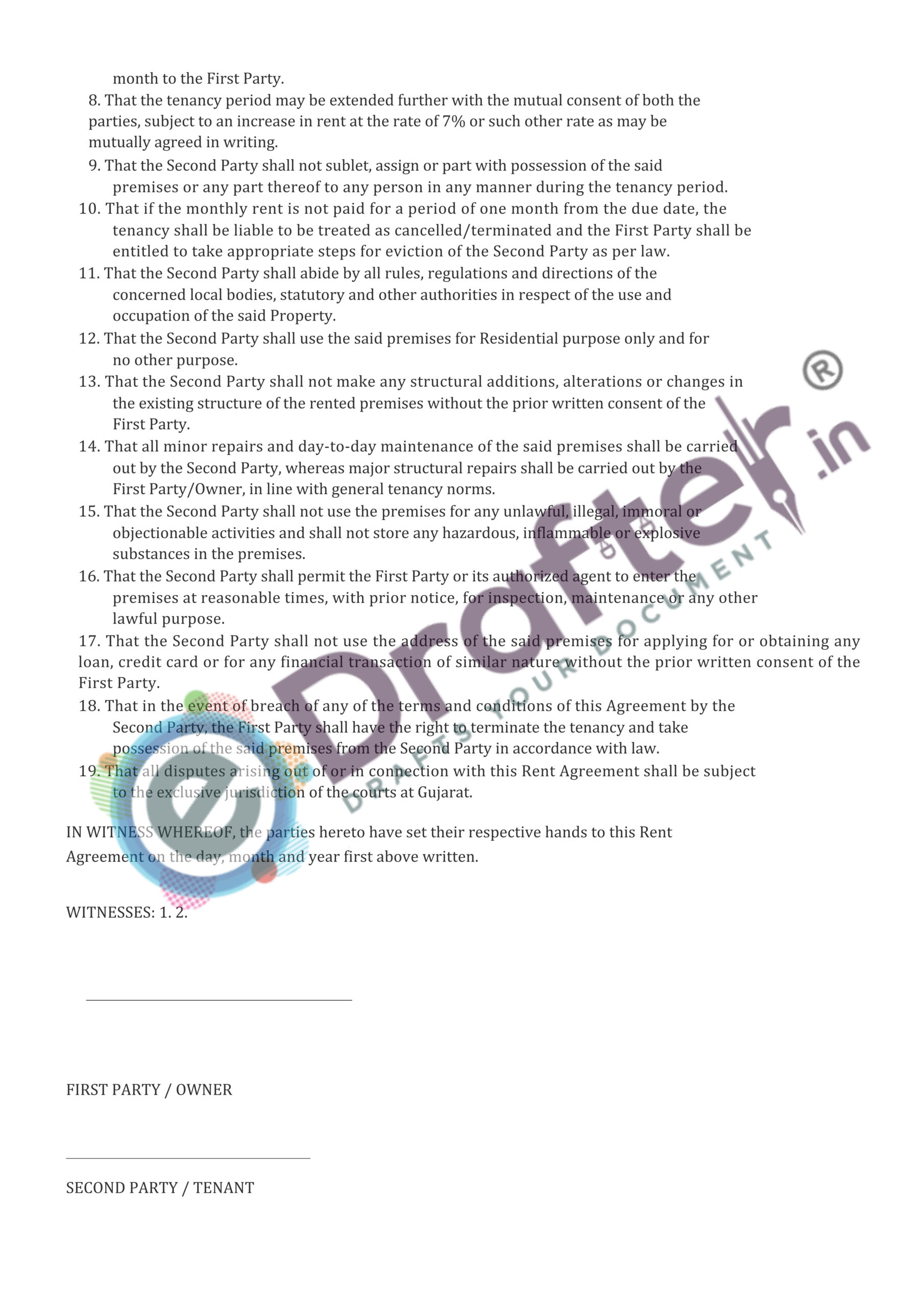 Gujarat Rent Agreement Sample - Page No. 3