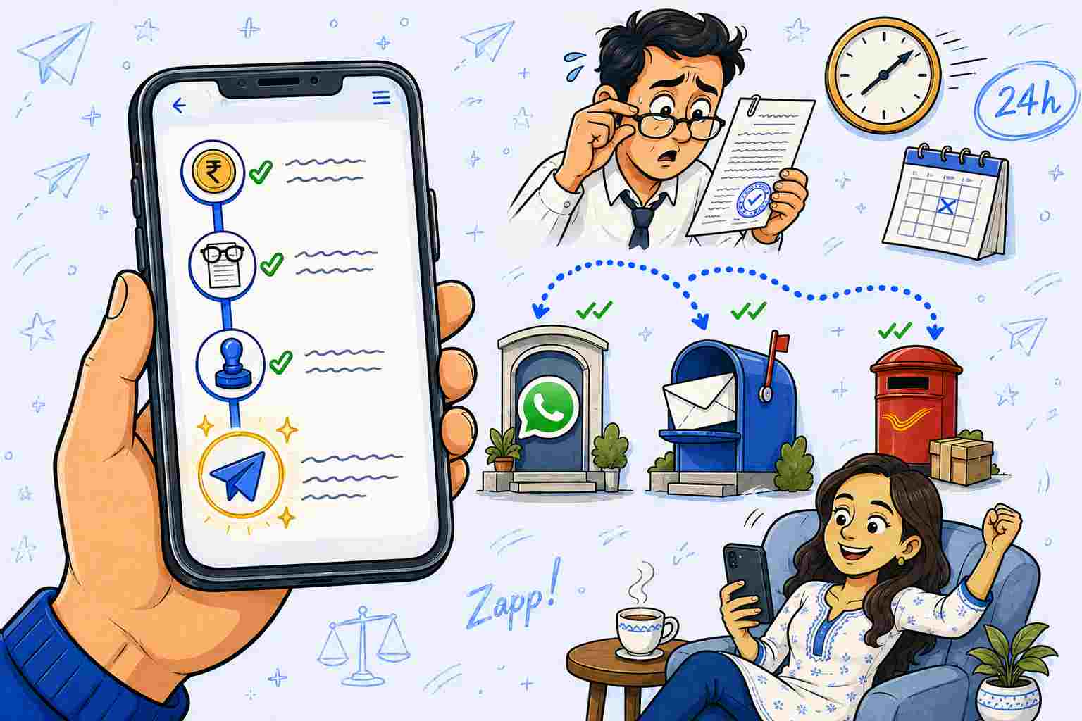 Track your notice like a courier: paid, reviewed, stamped, sent