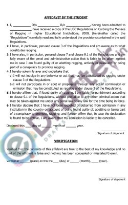 ANTI RAGGING AFFIDAVIT ANTI RAGGING AFFIDAVIT