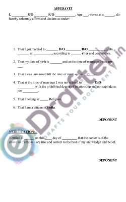 Individual Affidavit for Marriage Registration Individual Affidavit for Marriage Registration
