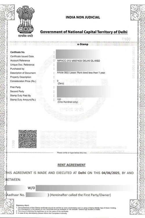 Rent Agreement Format Page 1