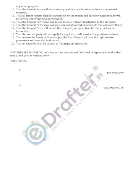 Rent Agreement Sample - Page No. 2