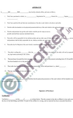 VEHICLE SALE AFFIDAVIT PURCHASE